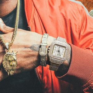 Reloj de Diamantes para Hombre, Brazalete Ancho con Incrustaciones de Diamantes, Chapado en Oro Blanco y Platino, Conjunto de Pulsera o Collar Opcional - Product Image 6