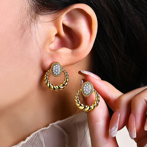 Orecchini Geometrici Ovali Bicolore per Donne, Design Vintage, Accessori per Orecchie da Indossare Quotidianamente - Product Image 2