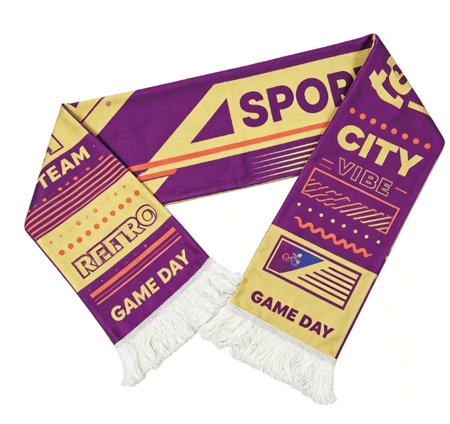 High Quality Double Sided Polyester Football Fan Scarf and Hat Custom Soccer Blue Scarf Set Sport Fan Cheering Scarf