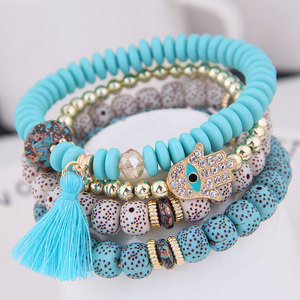 Vintage 4 Pcs/Lot Femmes Bracelets Ensemble Bohême Charme À La Main En Pierre Naturelle Perles Gland Pendentif Bracelets Verser Women - Product Image 3