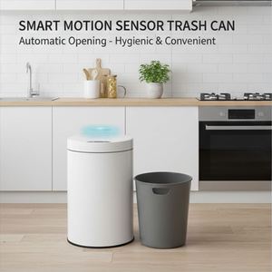 Poubelle intelligente ronde en métal de 12 L avec capteur de mouvement à une touche, chargement automatique, fermeture douce, pour cuisine et salle de bain - Product Image 2