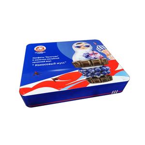 Boîte en fer blanc rectangulaire grande taille de qualité alimentaire pour le marché russe, avec couvercle à encoche, motif Matryoshka, corps encastré, recyclée - Product Image 4