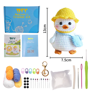 Kit d'apprentissage du crochet pour débutants en anglais, poupée en crochet faite à la main, canard, matériel en laine DIY, style de dessin animé moderne, sac - Product Image 6
