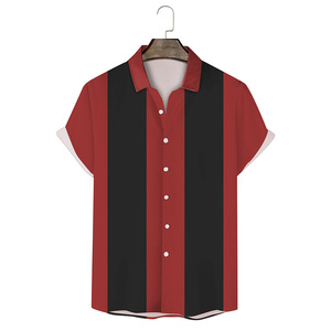 RNSHANGER Fashion Men's Stripe <strong>Shirts</strong> <strong>Vintage</strong> <strong>Bowling</strong> Hawaiian Short Sleeve Slim Fit <strong>Shirt</strong> Polyester Lapel Collar Male <strong>Shirt</strong> - Product Image 5