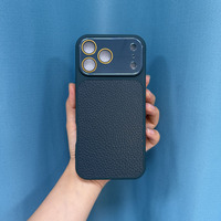 Étui de téléphone en acrylique texturé cuir de luxe avec grande fenêtre pour appareil photo, coque de protection anti-rayures pour iPhone 17 16 Pro Max
