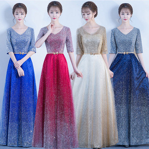 Women's Choir Performance <b>Dress</b> Long Skirt Glitter Print Polyester Spring 2025 Stage Wear Elegant <b>Dance</b> Costume - Product Image 1