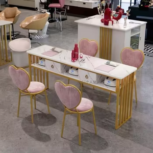 Mode moderne métal fer <span class=keywords><strong>manucure</strong></span> Nail Art Table chaise ensemble salon commercial meubles simple Double - Product Image 5