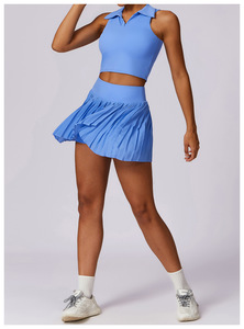 Kaos Santai Olahraga Luar Ruangan Rok Lipit Yoga Set Tenis Pakaian Olahraga Wanita Bahan Bernapas Anti Guncangan Lari Spandex/Nilon - Product Image 5
