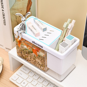 Shouna Transparent Rectangle Plastic Desktop Fish Tank with Multi-color Rabbit Design for Home Office Aquariums - Product Image 4