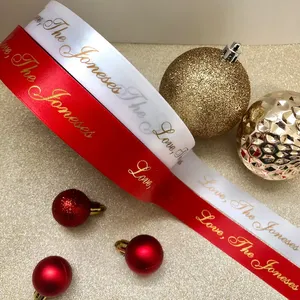 LOGO 3D personnalisé ruban coloré ruban de satin imprimé de marque en feuille d'or personnalisé pour la décoration d'emballage de cadeaux