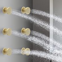 Jets de douche en laiton brossé doré, lot de 6, buses de massage spa, pomme de douche pluie 2 pouces, design moderne, douche murale