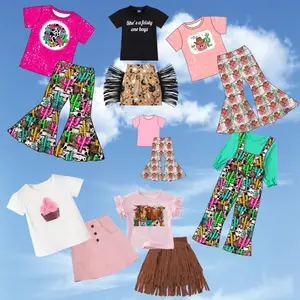 Yiwu Yiyuan cute summer outfits for toddler girls printed t-shirt top pu short skirt two piece set girls summer clothing sets