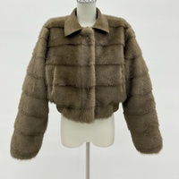 Manteau court en fausse fourrure de vison pour femme, col rabattu, taille et couleur personnalisées, avec revers contrastant, vente en gros