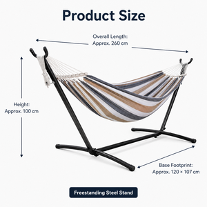 <span class=keywords><strong>Hamaca</strong></span> de Algodón Resistente para Exteriores con Soporte de Acero Independiente de 260 cm, Portátil para Patio, Jardín y Relajación en el Patio Trasero - Product Image 4