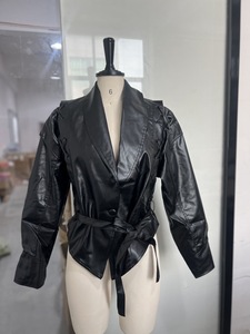 Veste en <span class=keywords><strong>cuir</strong></span> synthétique vintage européenne et américaine 2025 pour femmes, nouvelle tendance streetwear à lacets et col en V, tendance transfrontalière - Product Image 6