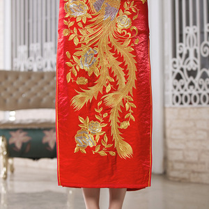 Cheongsam largo Vintage <span class=keywords><strong>de</strong></span> primavera y otoño para mujer, vestido <span class=keywords><strong>de</strong></span> <span class=keywords><strong>novia</strong></span> largo <span class=keywords><strong>de</strong></span> Damasco, Phoenix bordado tradicional chino - Product Image 4