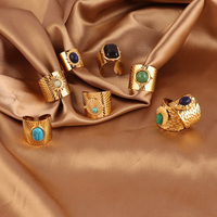 Vente en gros de bague Aventurine en pierre naturelle en acier inoxydable or 18 carats pvd pour femmes et hommes bague ouverte turquoise accessoires de bijouterie