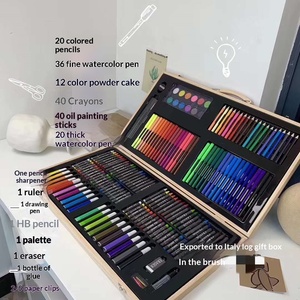 Set <span class=keywords><strong>di</strong></span> Pennelli in Scatola <span class=keywords><strong>di</strong></span> Legno per Bambini, Confezione Regalo per la Nuova Stagione Scolastica con Pennarelli ad Acqua, Pastelli e Pennelli per Pittura a Olio - Product Image 2
