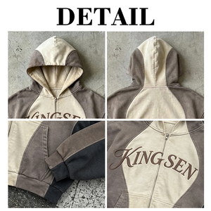 เสื้อฮู้ดดี้ผ้าฝ้ายเฟรนช์เทอร์รี่แบบสบายๆ สีสันเรโทร แต่งซิป แบรนด์ผู้ผลิตตามสั่ง สไตล์สตรีทหลวมๆ ปักลาย - Product Image 6