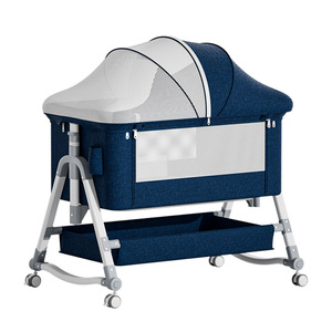 Portable Movable Metal Chinese Style Baby Bed Foldable High/Low Adjustable Splicing Large Bedside <strong>Crib</strong> Anti-milk Overflow - Product Image 1