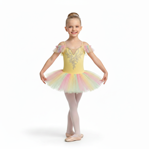 Children's Fairy Tale Ballet Tutu Kids Yellow Rainbow Stage Dance Wear Off-Shoulder Tutu Dress for The Nutcracker & Recital - Product Image 1