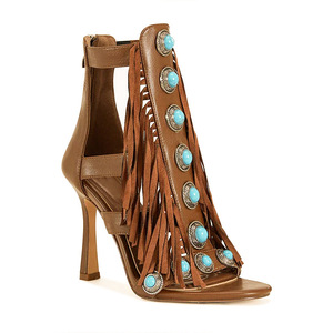 Women's Retro Front Emerald Tassels Gladiator Back Zipper Cut Outdoor <b>Shoes</b> High Heels Roman Styles Summer <b>Open</b> <b>Toe</b> Pumps - Product Image 2