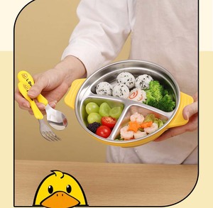 Vaisselle pour enfants en acier inoxydable, <span class=keywords><strong>assiette</strong></span> à grille intégrée, ventouse <span class=keywords><strong>fixe</strong></span> anti-chute, <span class=keywords><strong>assiette</strong></span> complémentaire pour enfants - Product Image 5