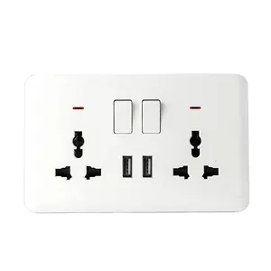 Switched Socket 13A BS UK British Double Black MF Socket Multi Function Plastic Electrical Switched UK Wall Socket With USB Port
