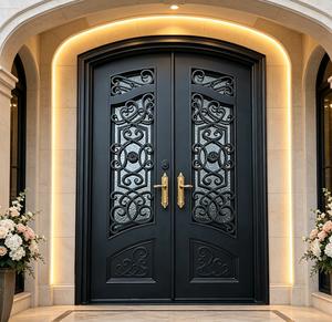 Puerta Decorativa Manual de Hierro Forjado y Vidrio, Puerta de Entrada de Vidrio Templado Forjado a Mano, Puerta de Entrada Principal Personalizada para Villa - Product Image 6
