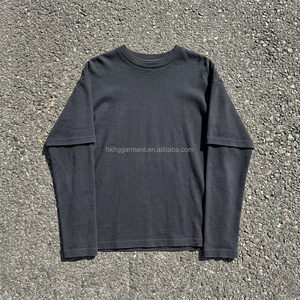 เสื้อยืดคอกลมแขนยาวทรงดิสเทรสคุณภาพสูงสำหรับผู้ชาย ผ้าฝ้าย 100% ซักแบบสโตนวอช เสื้อยืดแขนยาวทรงดิสเทรสแบบแอซิดวอชสำหรับผู้ชายสั่งทำพิเศษ - Product Image 1