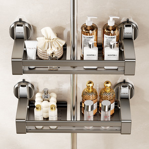 Bathroom <b>Suction</b> Mounted <b>Shower</b> <b>Caddy</b> Rectangular Single Layer Double Layer Storage Rack For <b>Shower</b> Room With Durable Design - Product Image 3