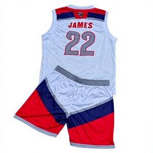 Conjunto de Uniforme de Baloncesto Blanco, Rojo y Azul Sublimado, Uniformes Deportivos para Hombre que Absorben la Humedad - Product Image 1