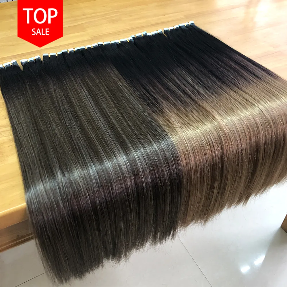 Cinta de extensión de cabello birmano vietnamita sin procesar, extensiones de cabello humano alineado con cutícula, extensiones de cabello