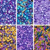 100g Taburan Kue Ungu Putih, Permen Jimmies, Bola Gula Mutiara, Manik-manik Batang Emas untuk Bahan Dekorasi Kue dan Roti