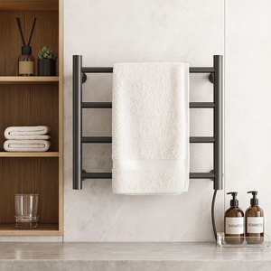 Elemento de calefacción eléctrica de acero inoxidable negro moderno, estante colgante de pared Vertical para espacio <span class=keywords><strong>pequeño</strong></span>, accesorio de baño, calentador de toallas - Product Image 5