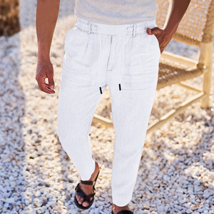 <span class=keywords><strong>Pantalon</strong></span> décontracté en <span class=keywords><strong>lin</strong></span> uni pour <span class=keywords><strong>homme</strong></span>, style européen et américain, simple et élégant, idéal pour les vacances et la maison - Meilleure vente transfrontalière - Product Image 2