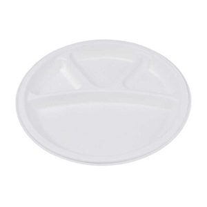Assiette ronde en bagasse de 12 pouces de qualité supérieure à 4 compartiments |   Assiette de service alimentaire jetable écologique |   Prix de gros - Product Image 1