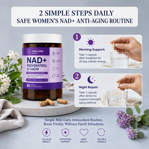 Cápsulas de Bienestar Celular Diario para Mujeres, a Base de Plantas, Certificadas por GMP, con NAD, Resveratrol, CoQ10, Quercetina y Curcumina, Venta al Por Mayor - Product Image 4