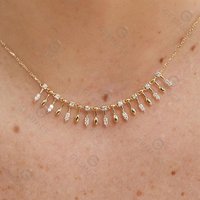 Gemnel Bijoux minimalistes Collier à franges en argent 925 plaqué or et diamants
