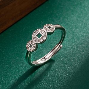 Chinese Traditional Wealthy Attract Jewelry Dominating Five Emperor Coin Zircon <b>Ring</b> Finger Band for Women Fengshui Jewelry - Product Image 2