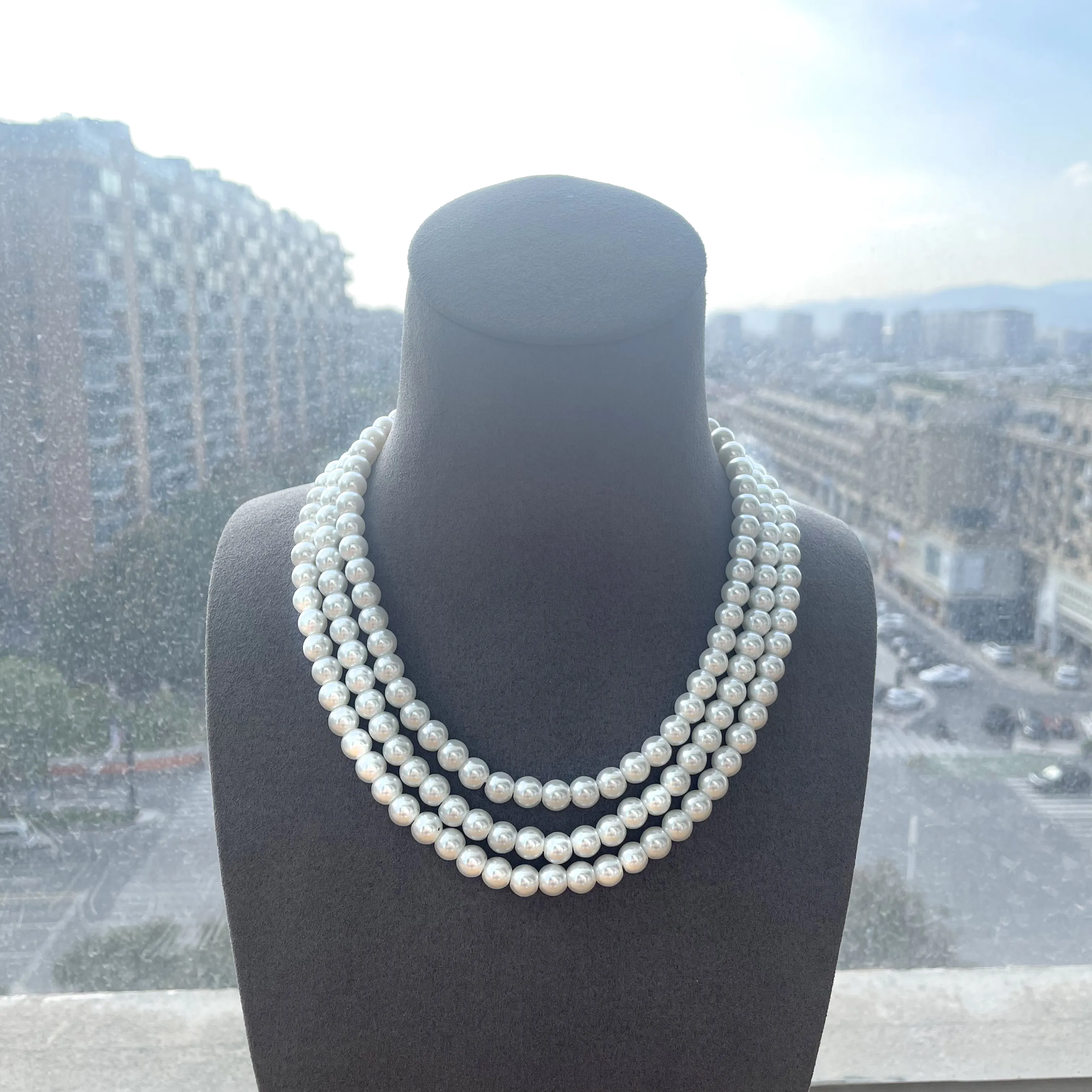 Colgante personalizado de múltiples capas de perlas de imitación, cadena grande con cuentas, joyería larga