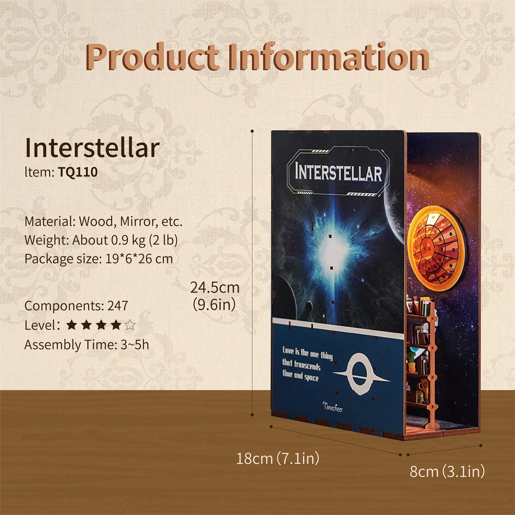 Tonecheer miniatur boneka Interstellar, Kit rumah dengan furnitur dan lampu LED, buku Puzzle 3d