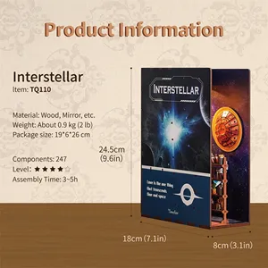 Tonecheer Interstellar Dolls House Kit Miniatura com Móveis e Luz LED 3d Puzzle Livro Nook