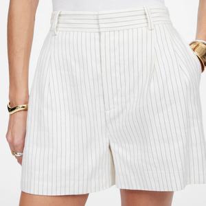 Ensemble de costume pour femme en lin uni élégant de style nouveau OEM/ODM, veste longue avec short, formel, pour le bureau, à rayures - Product Image 4