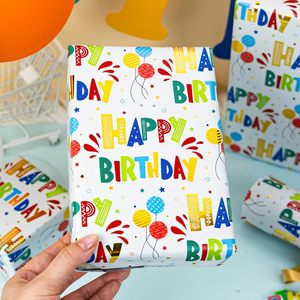 Happy Birthday Wrapping Paper Roll 46.5 Sq Ft Colorful Gold Foil Balloon Stars Gift <b>Wrap</b> for Kids Adults Birthday Party - Product Image 5