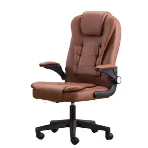 Brown customizable chair PU leather home office chair study computer folding arm chair
