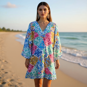 Camicia da Spiaggia a Mezza Manica Stile Etnico 88x54cm VESTIDO Copricostume - Product Image 3