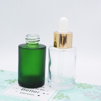 Flacons compte-gouttes en verre de luxe de 10 ml, à épaule plate, vert dépoli et bleu transparent, 1 oz