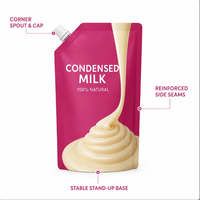 Pochette à bec verseur mate imprimée sur mesure pour l'emballage de lait concentré, crème et aliments liquides, sachet Doypack refermable à fond plat