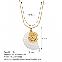 Collier tendance avec pendentif coquillage animal marin, étanche, anti-ternissement, plaqué or 18 carats PVD, perle, acier inoxydable
